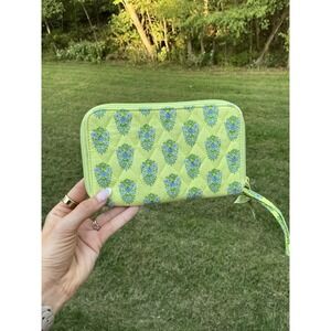 Vera Bradley Retired Citrus‎ Zip Around Wallet Green Blue Flowers 8 X 5